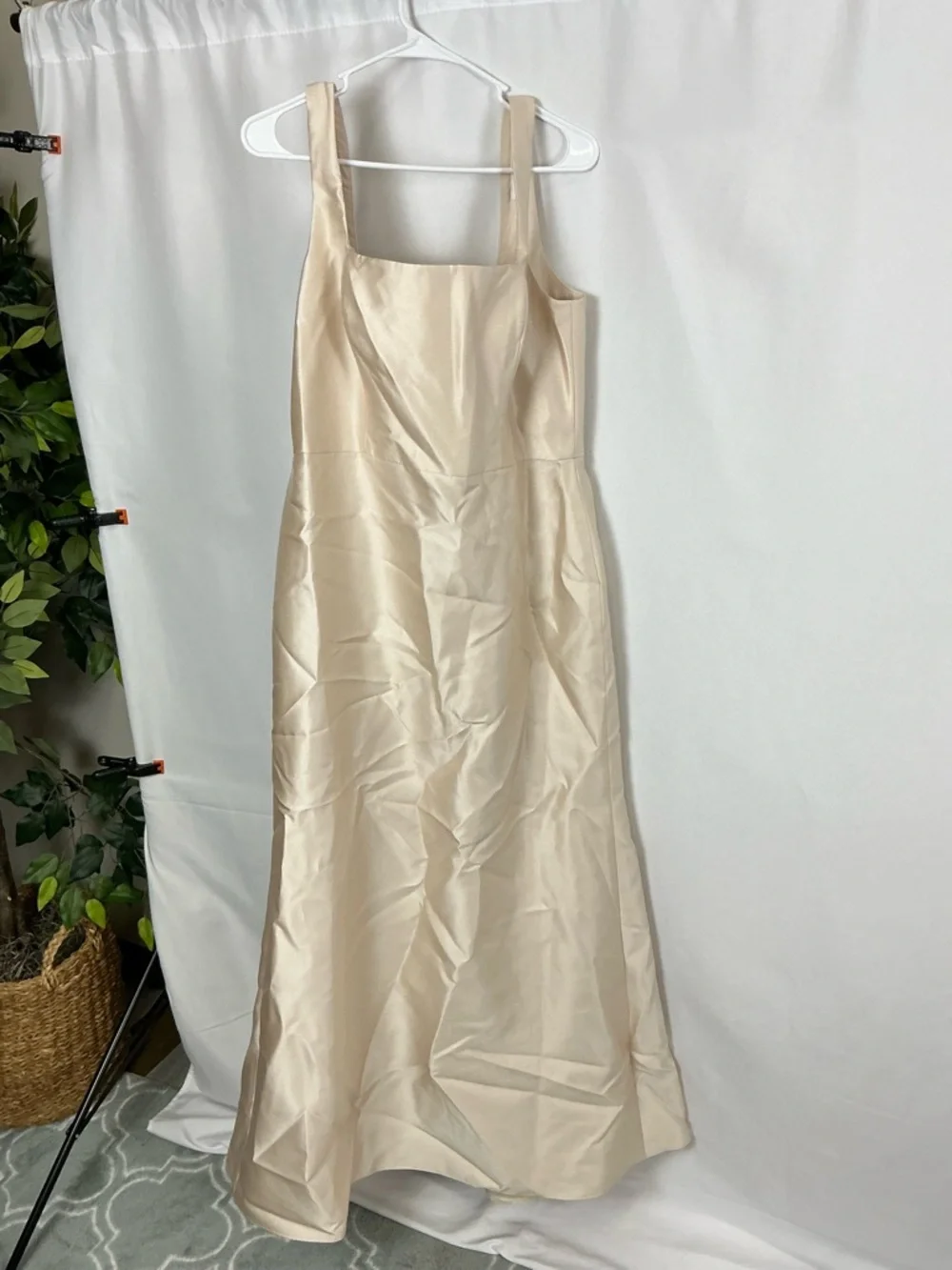ALFRED SUNG Champagne Satin Square-Neck Maxi Gown - Picture 2 of 5